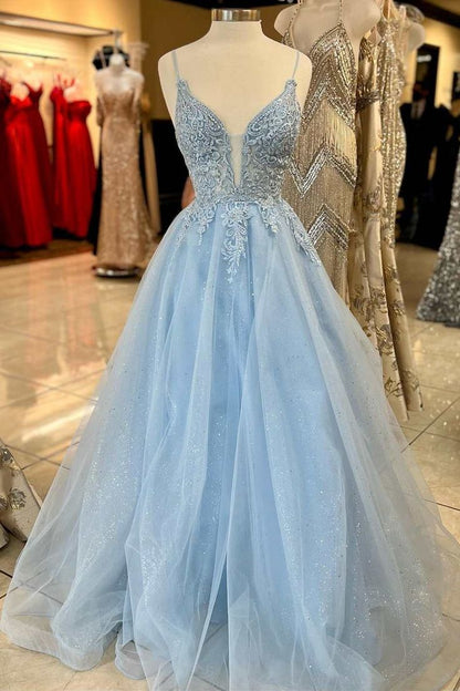 A-Linien-Ballkleid mit tiefem Ausschnitt und Tüllspitze fg5020