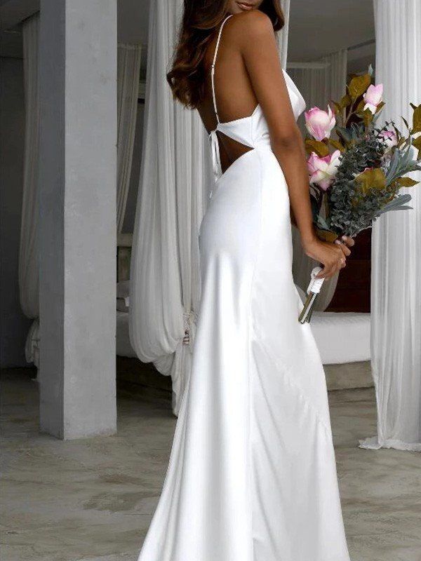 Sexy Simple A Line Bridal Gown Backless Custom Made Wedding Dress   fg4766