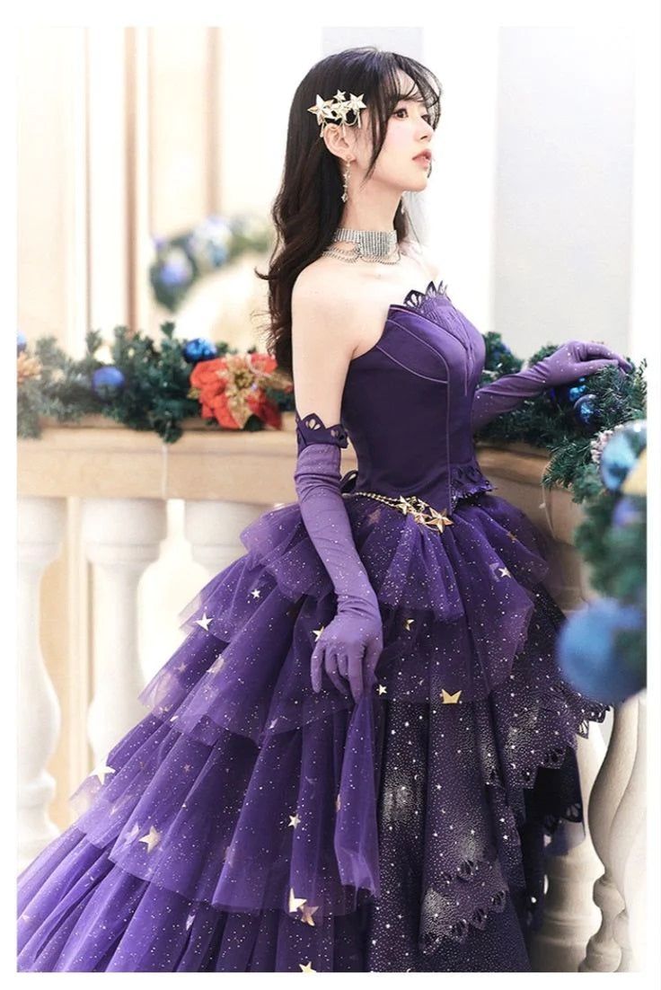 Elegant Purple A-Line Prom Dress Stars Love Elegant Lolita Party Dress    fg5105