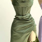 Green Spaghetti Straps Popular Mermaid Evening Formal Long Prom Dresses    fg4700