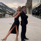 Black Midi Dress Prom Gown with Slit    fg4499