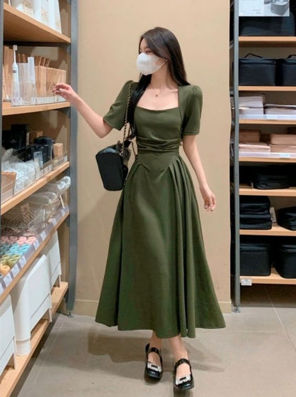 Lange Kleider Damen Maxikleid Quadratischer Ausschnitt Elegantes grünes Ballkleid fg4685