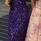 Sparkly Mermaid V Neck Purple Sequins Long Prom Dresses      fg4613