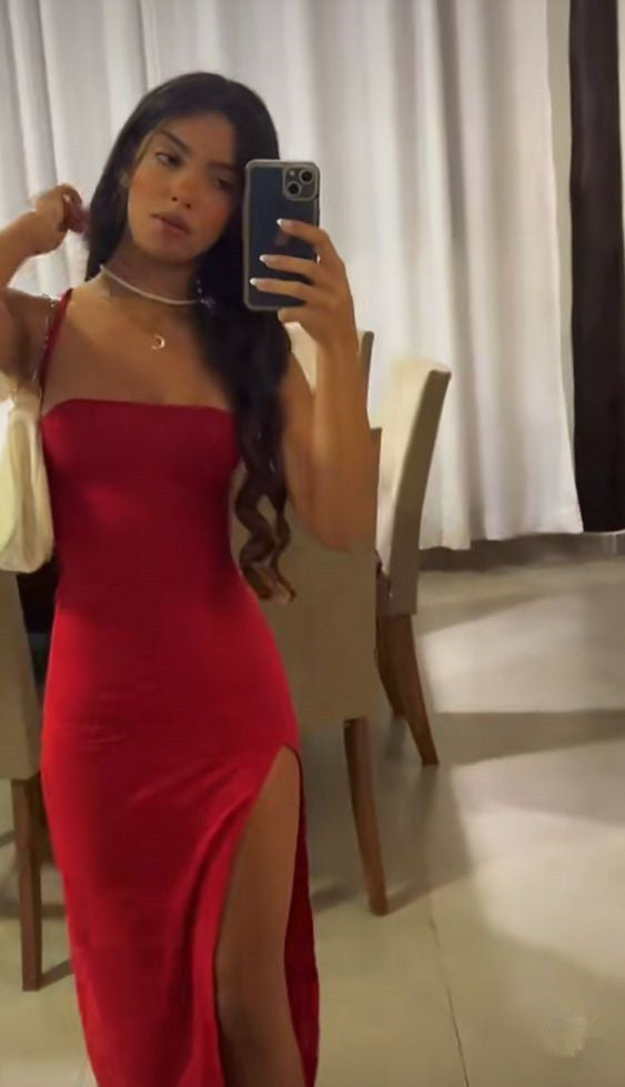 Robe de bal fourreau rouge, robe de soirée, robe de cérémonie avec fente fg5242