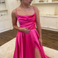 A Line Spaghetti Straps Hot Pink Long Prom Dress with Split Front Evening Dresses         fg4958