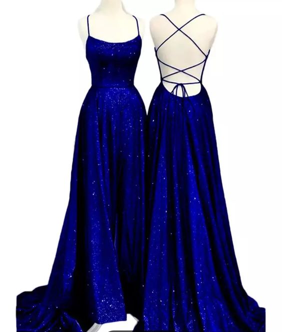 Langes, glitzerndes A-Linien-Ballkleid mit gekreuztem Rücken, fg4709