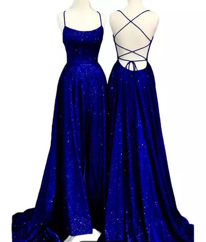 Langes, glitzerndes A-Linien-Ballkleid mit gekreuztem Rücken, fg4709