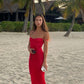 Red Off The Shoulder Long Party Dress     fg5297