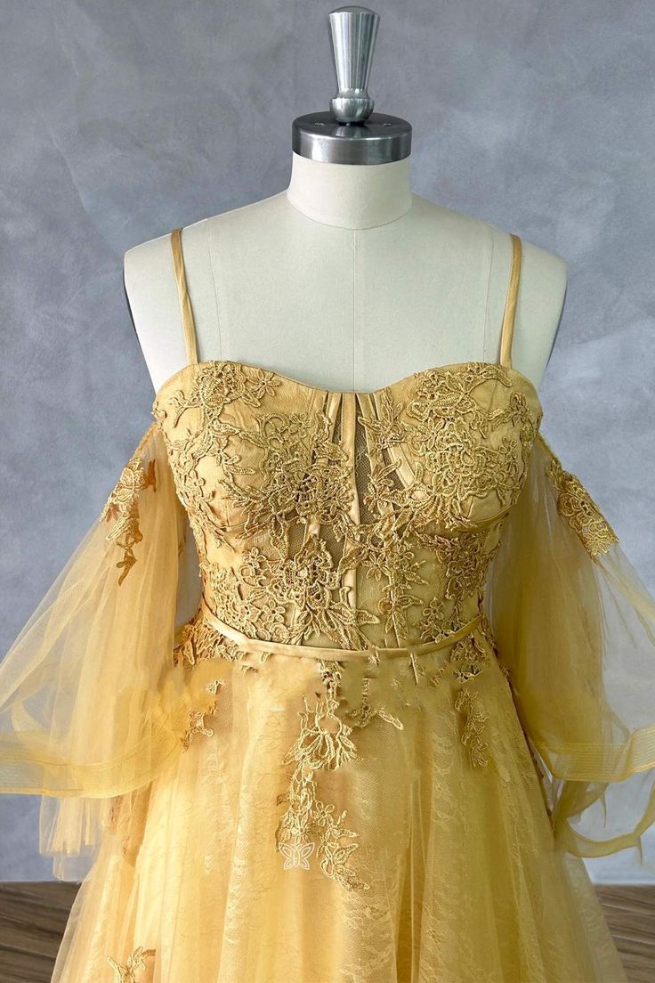 Träger Spitzenapplikationen A-Linie Abendkleid fg5011