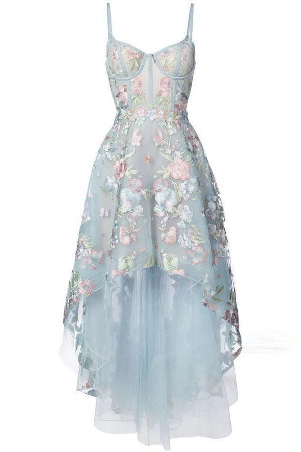 Asymmetrisches Ballkleid mit Spaghettiträgern und Herzausschnitt fg5178