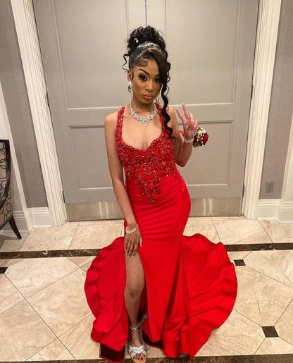 Elegant Dress for Wedding Party Blackgirls Red Prom Dress      fg5237