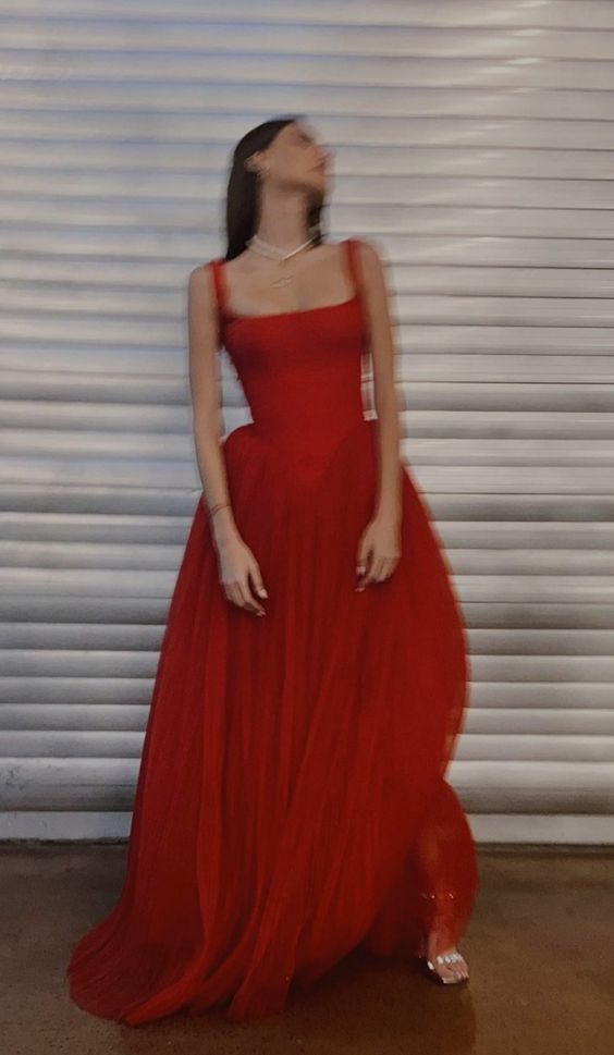 Elegantes rotes A-Linien-Ballkleid mit Trägern, A-Linien-Ballkleid fg4868