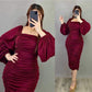 Robe de bal mi-longue froncée style rétro, robe de soirée tendance fg4626