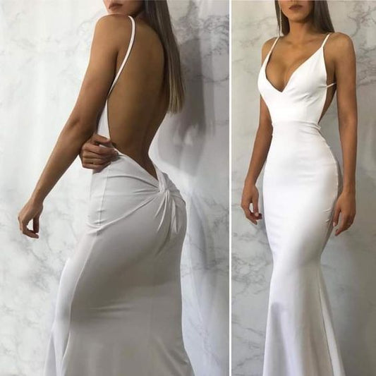 White Mermaid Long Prom Dress New Arrival Sexy Backless Evening Dress      fg4928