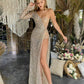 Sequin One Shoulder Asymmetrical Dresses Long Sleeve High Slit Formal Party Long Prom Dresses    fg4949