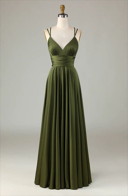 Simple Prom Dresses, A-line Sleeveless Olive Long Bridesmaid Dress      fg5010