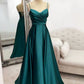A-Linie Spaghettiträger A-Linie Bodenlanges Satin-Ballkleid mit Falten fg4823