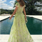 A-Line Lace Cap Sleeves Tulle Long Prom Dress with Appliques       fg4762