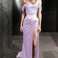 Etui-Linie, schulterfrei, Sweep-Schleppe, Satin-Ballkleid mit Beinschlitz fg4848