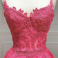 Hot Pink Floral Spaghetti Straps A-line Long Prom Dress       fg4804