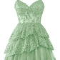 Spaghetti Straps Lace Tulle Homecoming Dresses 2024 Short Applique Corset Tiered Formal Party Gowns    fg4364