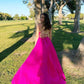 Chic Fuchsia A-line Spaghetti Straps Long Prom Dresses    fg4773