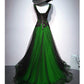 Charmantes langes Partykleid aus schwarzem und grünem Tüll mit V-Ausschnitt, Ballkleider mit V-Ausschnitt fg5089