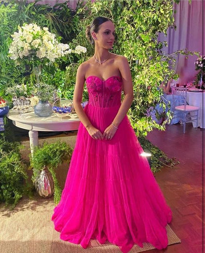 Hot Pink Long Prom Dress Formal Graduation Evening Dresses       fg4761