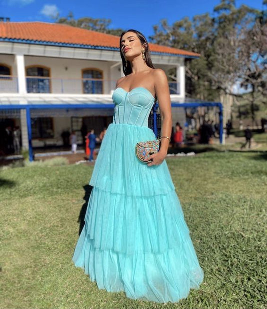 Superbe robe de bal longue style Tiffany coupe A-line fg4718