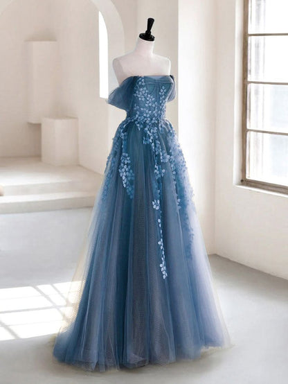 A-line Off Shoulder Tulle Long Prom Dress, Long Formal Dress       fg5370