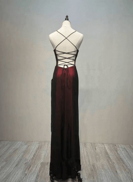 Black and Red Straps Long Simple Party Dress, Black and Red Prom Dress      fg5156