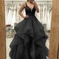 A-Line/Princess Tulle Applique V-neck Sleeveless Floor-Length Dresses Prom Dress    fg4509