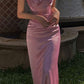 Robe de bal longue en satin à col en V, robe de soirée tendance fg4220