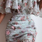 Floral Print Ruched Chiffon Women Dress Ruffle off Shoulder Elegant Sexy Party Short Prom Dress     fg3560