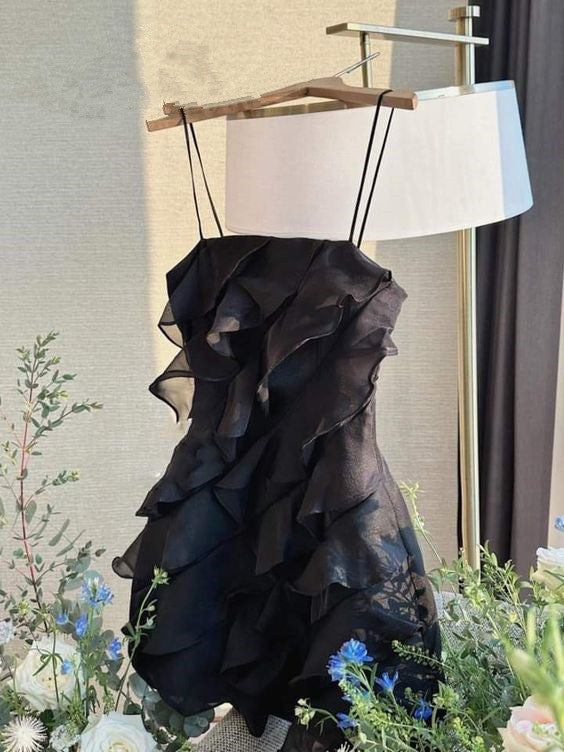 Black Spaghetti Straps Homecoming Dresses Short Prom Dresses     fg3650