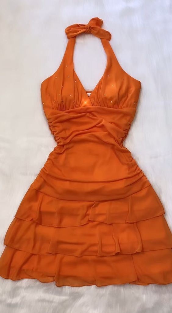 Orange Mini Party Dress Homecoming Dress    fg3596