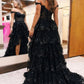 Tulle Appliques Off-the-Shoulder Ruffle Long Prom Dress       fg4747