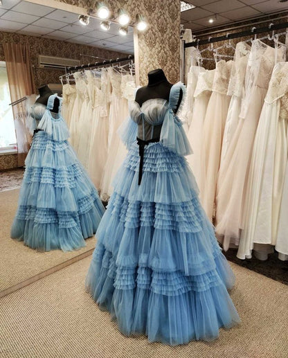 Princess Simple Dress, Blue Prom Dress, Evening Dress, Cocktail Dress, Feminine Party Dress,Blue Wedding Dress       fg3988
