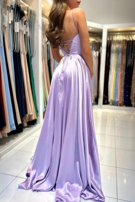 Simple Long Lilac A-line Sleeveless Prom Dresses      fg3785