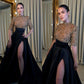 Elegant A Line Evening Dresses Black High Neck Short Sleeves Sequins Party Prom Dress      fg4159