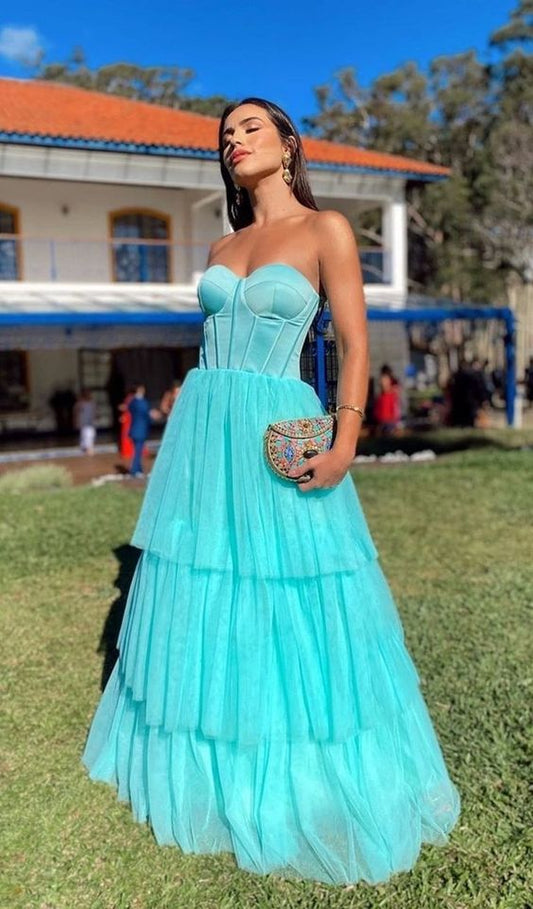 Superbe robe de bal longue style Tiffany coupe A-line fg3886