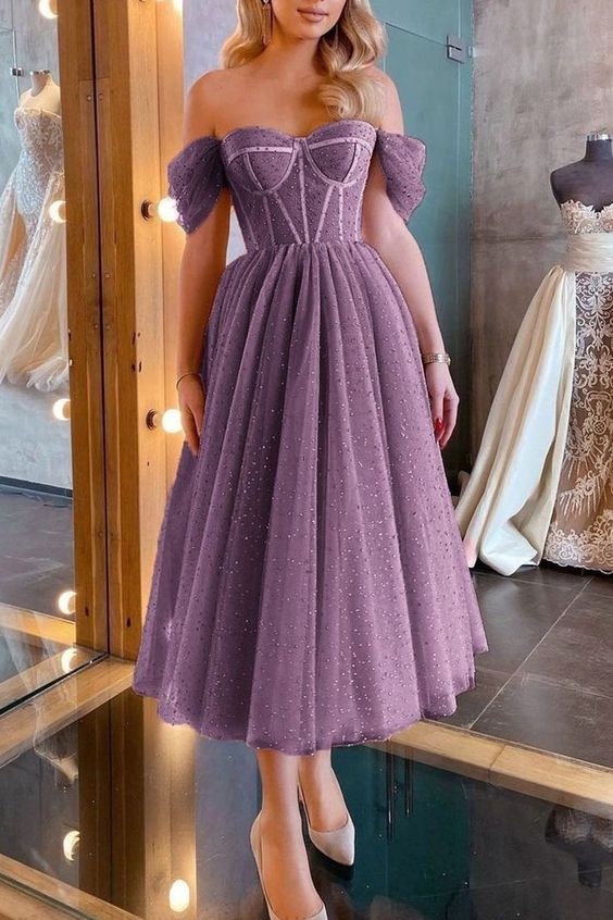 Off Shoulder Dress Purple Party Gown Prom Dress      fg4083