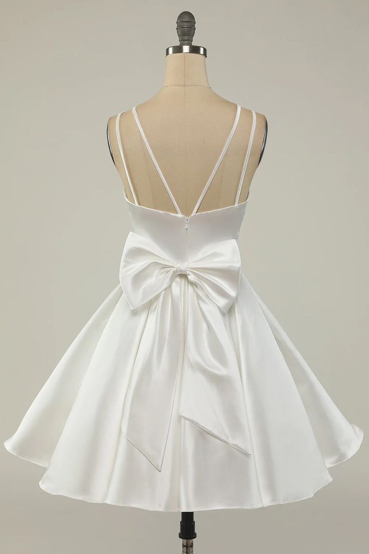 Double Straps White Satin Short Homecoming Party Dress    fg3760