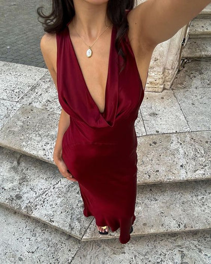 Burgundy Prom Dresses Deep V Neck Evening Dress       fg4129