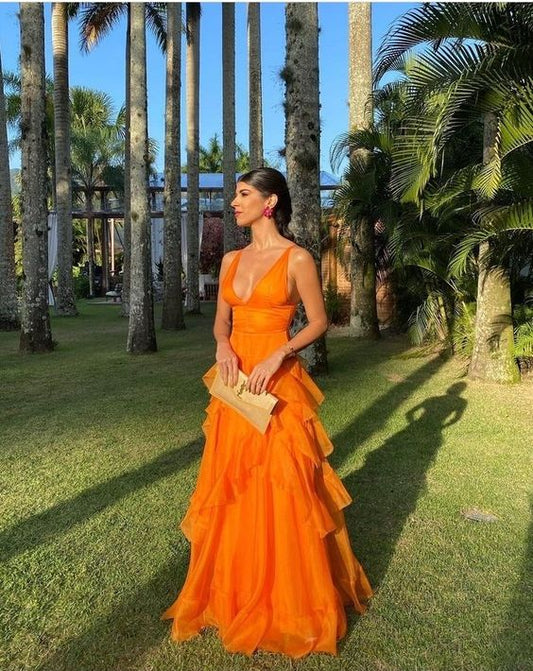 Orange long prom dresses, evening dresses,party dresses, formal dress      fg3385