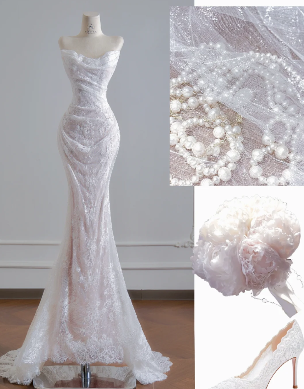 Mermaid Lace Wedding Dress White Wedding Gowns Birthday Outfit fg8706