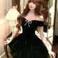 Black Off Shoulder Homecoming Dress Short Party Dress    fg7701