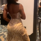 Sexy Gold Long Prom Dress Evening Party Dresses With Slit   fg7699
