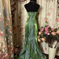 Vintage Green Strapless Satin Tulle Layered Ruffle Mermaid Long Prom Dress Evening Gown  fg8444