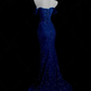 Blue Mermaid Sequins Sweetheart Prom Dress, Blue Off Shoulder Party Dress  fg8727